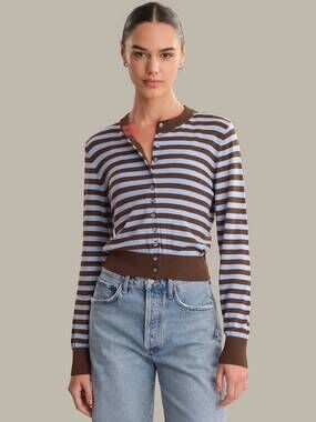 NEW 525 AMERICA striped cardigan in chocolate and blue
